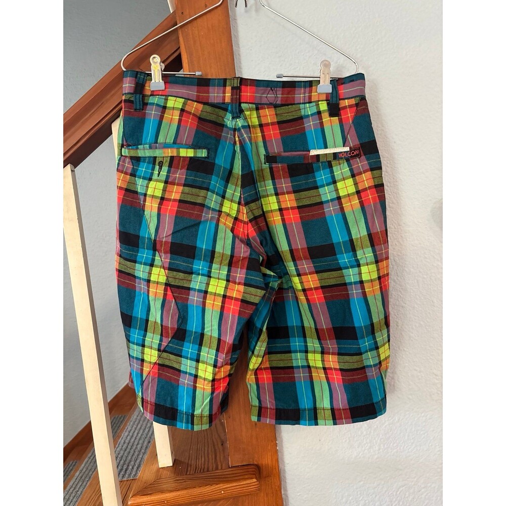 Volcom vtg y2k rainbow plaid shorts Bermuda casual skater streetwear 30 31 surf - Picture 3 of 8